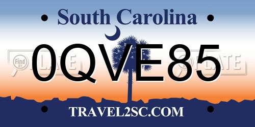 0QVE85 South Carolina License Plate