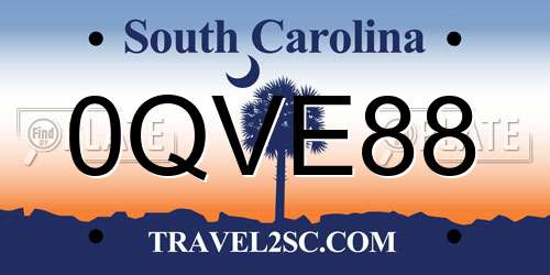 0QVE88 South Carolina License Plate