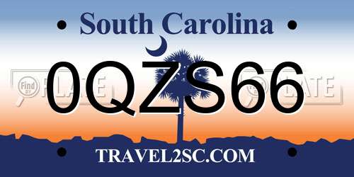 0QZS66 South Carolina License Plate