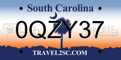 0QZY37 South Carolina License Plate