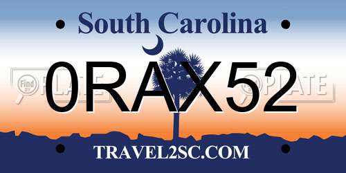 0RAX52 South Carolina License Plate