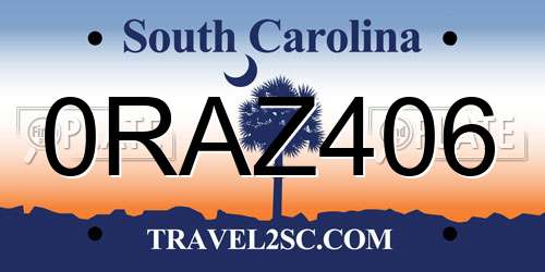 0RAZ406 South Carolina License Plate