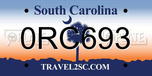 0RC693 South Carolina License Plate
