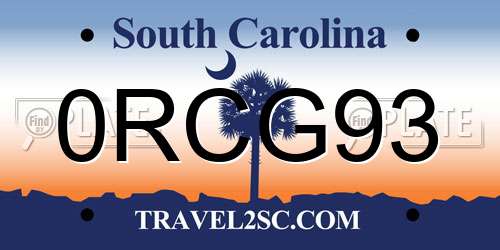 0RCG93 South Carolina License Plate