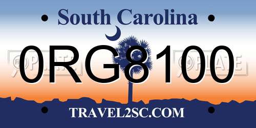 0RG8100 South Carolina License Plate