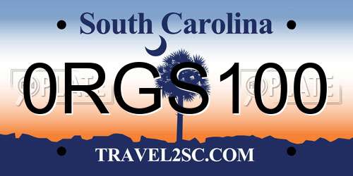 0RGS100 South Carolina License Plate