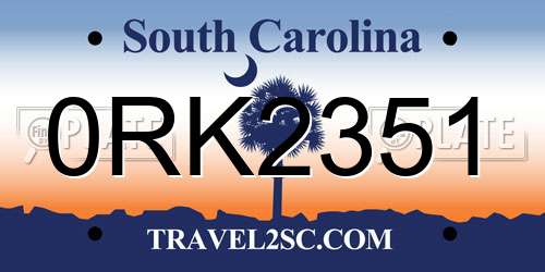 0RK2351 South Carolina License Plate
