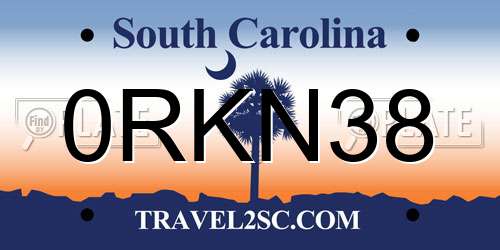0RKN38 South Carolina License Plate