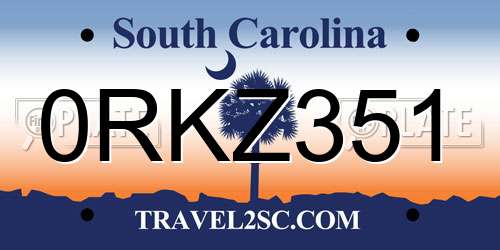0RKZ351 South Carolina License Plate