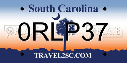 0RLP37 South Carolina License Plate