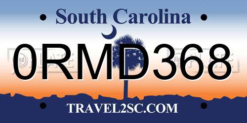 0RMD368 South Carolina License Plate