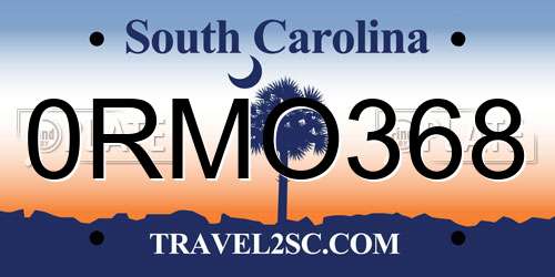 0RMO368 South Carolina License Plate