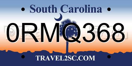 0RMQ368 South Carolina License Plate