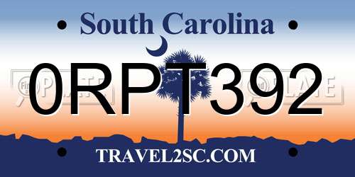 0RPT392 South Carolina License Plate