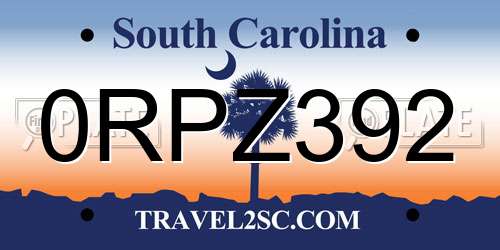0RPZ392 South Carolina License Plate