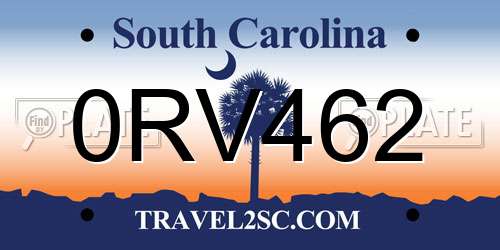 0RV462 South Carolina License Plate