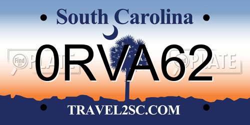 0RVA62 South Carolina License Plate