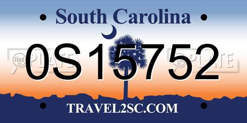 0S15752 South Carolina License Plate