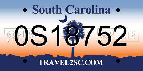 0S18752 South Carolina License Plate