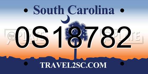 0S18782 South Carolina License Plate