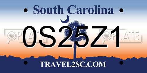 0S25Z1 South Carolina License Plate
