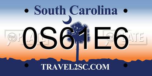 0S61E6 South Carolina License Plate