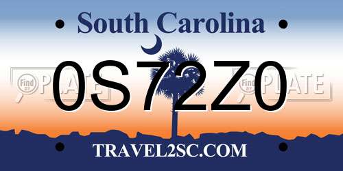 0S72Z0 South Carolina License Plate
