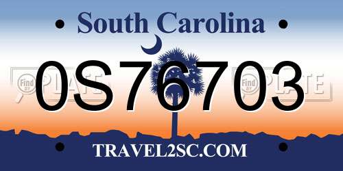 0S76703 South Carolina License Plate