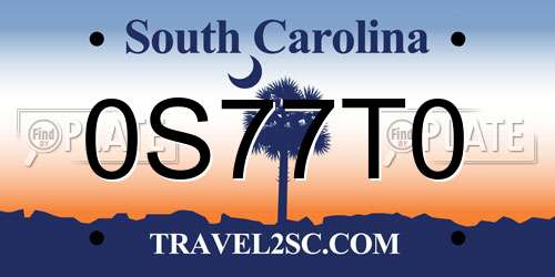 0S77T0 South Carolina License Plate