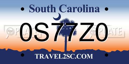 0S77Z0 South Carolina License Plate