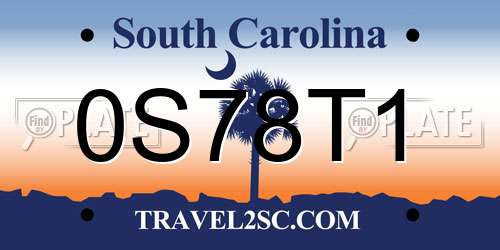 0S78T1 South Carolina License Plate