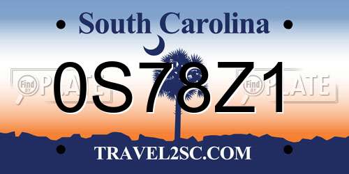 0S78Z1 South Carolina License Plate