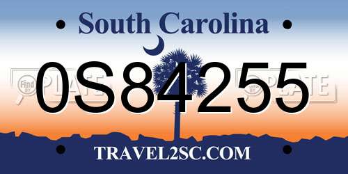 0S84255 South Carolina License Plate