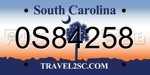 0S84258 South Carolina License Plate