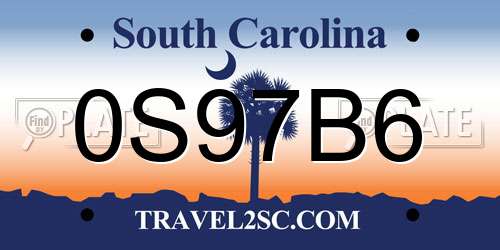 0S97B6 South Carolina License Plate