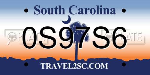 0S97S6 South Carolina License Plate