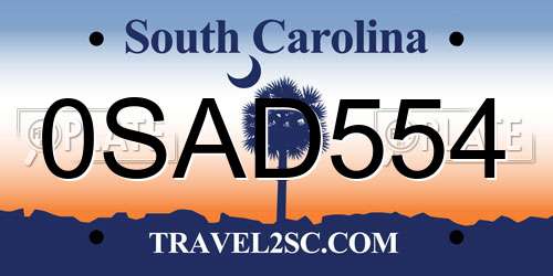 0SAD554 South Carolina License Plate