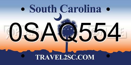 0SAQ554 South Carolina License Plate