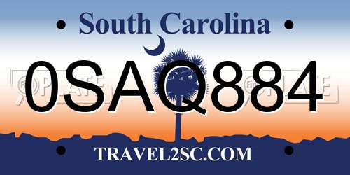 0SAQ884 South Carolina License Plate