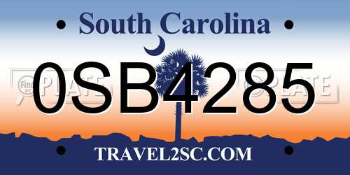 0SB4285 South Carolina License Plate