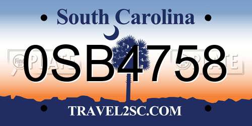 0SB4758 South Carolina License Plate