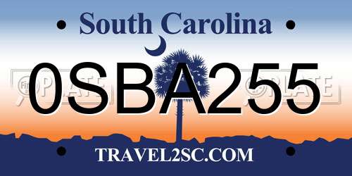 0SBA255 South Carolina License Plate