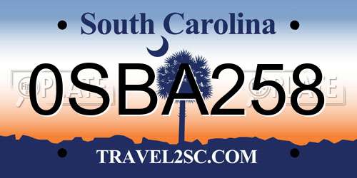 0SBA258 South Carolina License Plate