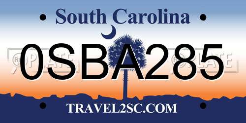 0SBA285 South Carolina License Plate