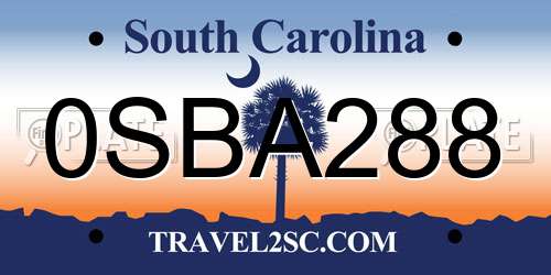 0SBA288 South Carolina License Plate
