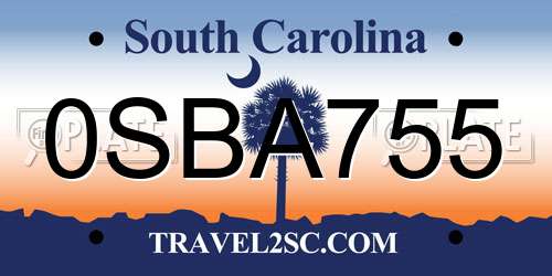 0SBA755 South Carolina License Plate
