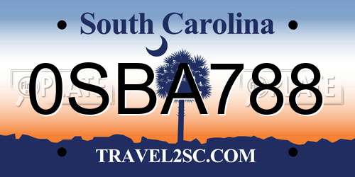 0SBA788 South Carolina License Plate