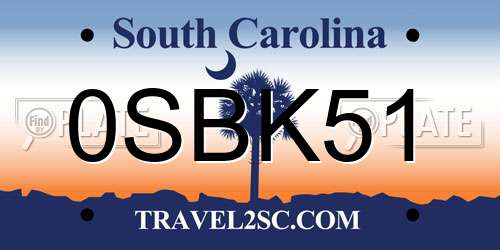 0SBK51 South Carolina License Plate