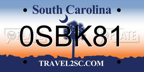 0SBK81 South Carolina License Plate