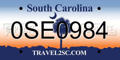 0SE0984 South Carolina License Plate